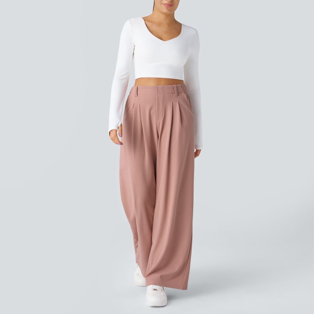 NWT Halara Flex High Waisted Side Pocket Wide Leg Waffle Work Pants